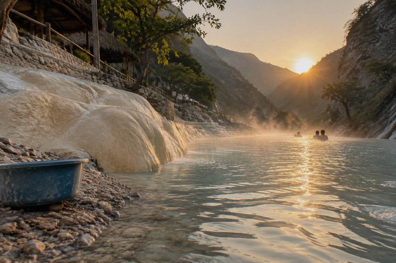 A shallow warm river flowing between smooth rock banks inside a canyon