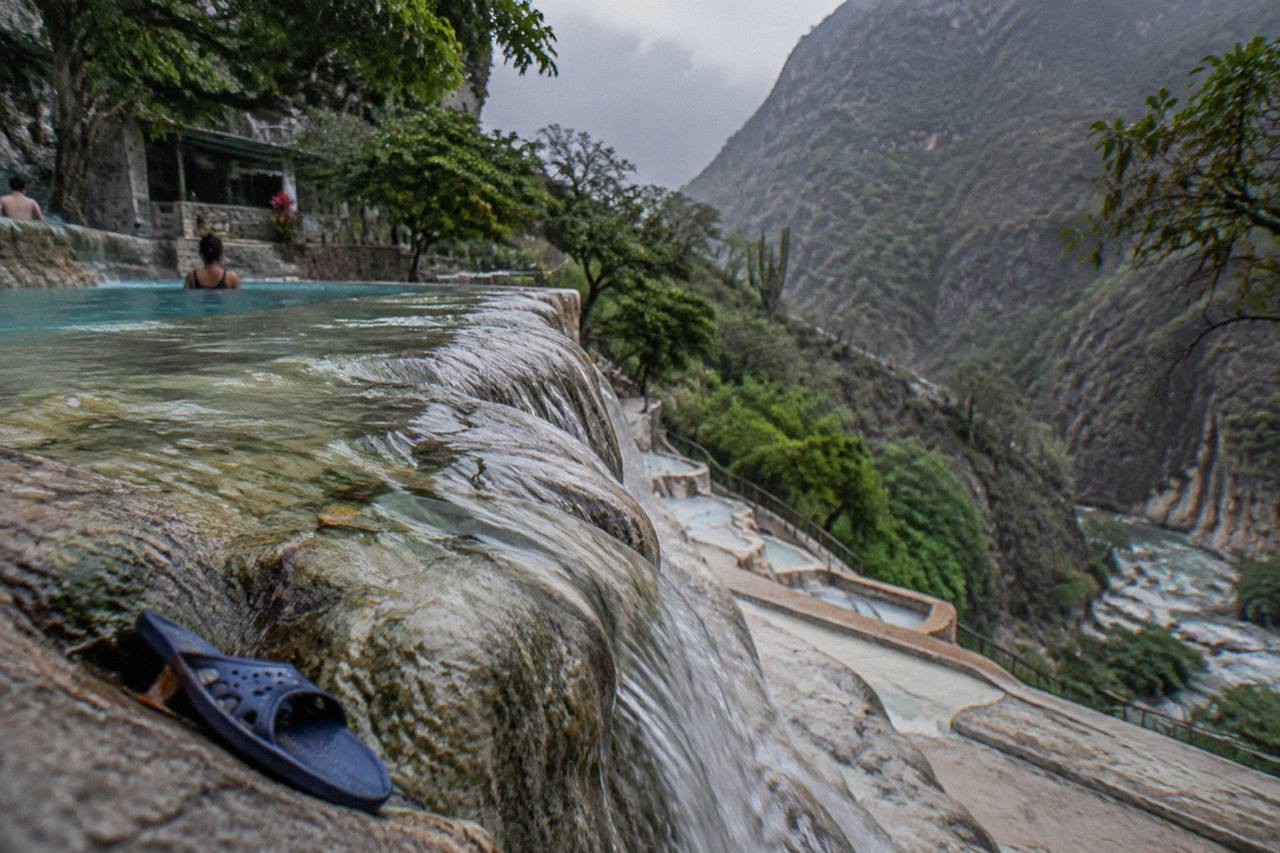 Canyon cliffs with thermal water channels at Grutas de Tolantongo